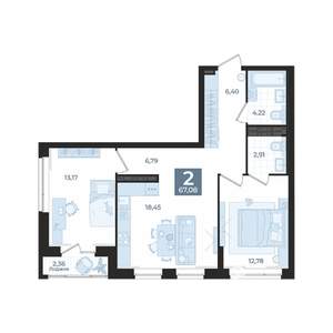 2-к квартира, вторичка, 67м2, 14/29 этаж