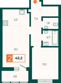 2-к квартира, строящийся дом, 43м2, 9/25 этаж
