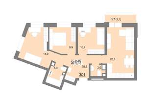 3-к квартира, вторичка, 73м2, 11/18 этаж