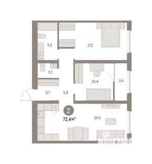 2-к квартира, вторичка, 72м2, 8/16 этаж