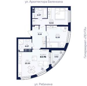 2-к квартира, вторичка, 64м2, 13/26 этаж