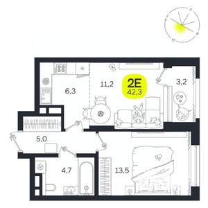 2-к квартира, вторичка, 42м2, 12/27 этаж