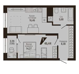 1-к квартира, вторичка, 46м2, 11/23 этаж