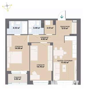 2-к квартира, вторичка, 70м2, 7/26 этаж