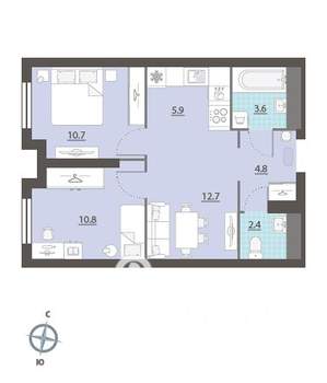 2-к квартира, вторичка, 50м2, 32/32 этаж