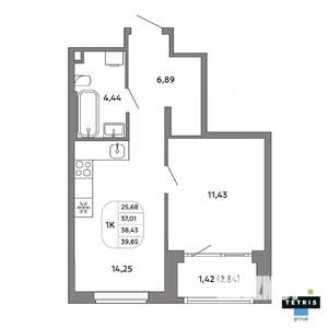 1-к квартира, вторичка, 38м2, 30/32 этаж
