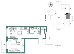 2-к квартира, строящийся дом, 38м2, 8/24 этаж