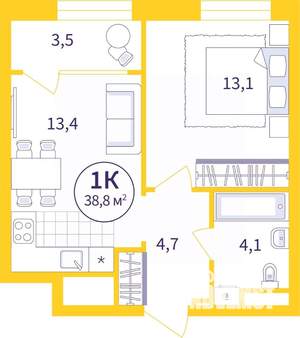 1-к квартира, сданный дом, 37м2, 17/25 этаж