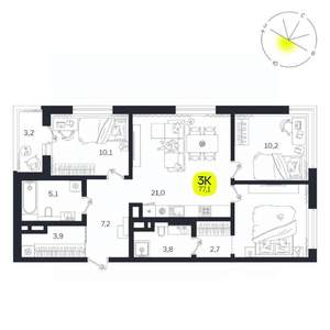 3-к квартира, вторичка, 77м2, 10/27 этаж