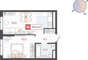 1-к квартира, вторичка, 40м2, 13/31 этаж