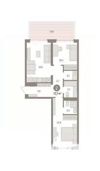 2-к квартира, вторичка, 78м2, 2/7 этаж