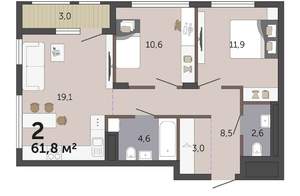 2-к квартира, вторичка, 62м2, 3/19 этаж