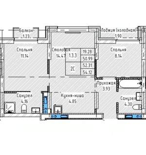 2-к квартира, вторичка, 51м2, 3/9 этаж