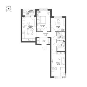 3-к квартира, строящийся дом, 75м2, 3/25 этаж