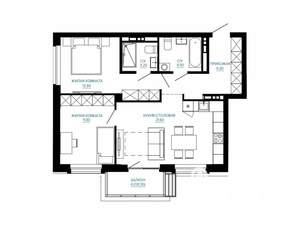 2-к квартира, строящийся дом, 65м2, 4/7 этаж