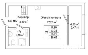 1-к квартира, строящийся дом, 29м2, 11/25 этаж