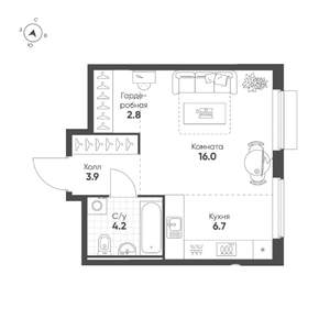 Студия квартира, вторичка, 34м2, 7/25 этаж