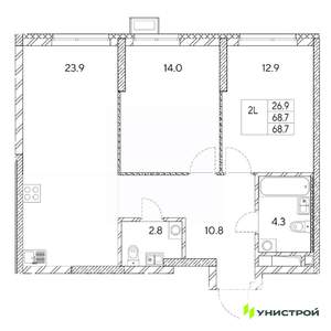 2-к квартира, вторичка, 69м2, 9/31 этаж
