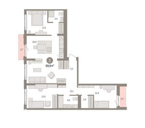 3-к квартира, вторичка, 100м2, 3/25 этаж