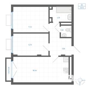 2-к квартира, вторичка, 53м2, 4/4 этаж