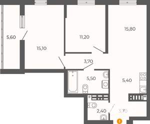 3-к квартира, строящийся дом, 66м2, 23/26 этаж
