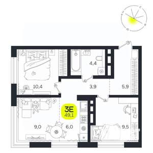 3-к квартира, вторичка, 49м2, 23/27 этаж
