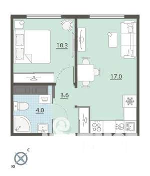 1-к квартира, вторичка, 35м2, 21/24 этаж