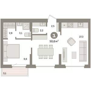 1-к квартира, вторичка, 51м2, 9/9 этаж
