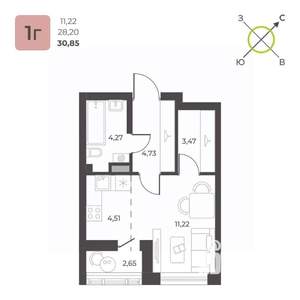 Студия квартира, строящийся дом, 31м2, 15/23 этаж