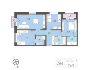 3-к квартира, вторичка, 77м2, 8/25 этаж