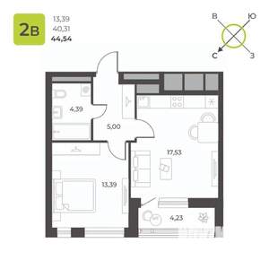 1-к квартира, вторичка, 45м2, 16/23 этаж