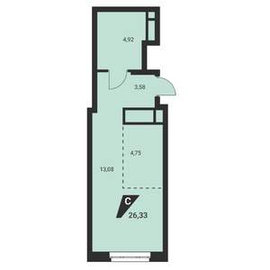 1-к квартира, вторичка, 26м2, 17/21 этаж