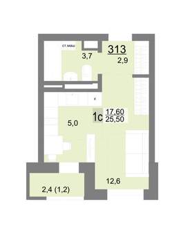 Студия квартира, вторичка, 25м2, 13/18 этаж