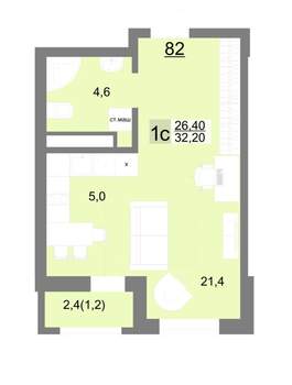 Студия квартира, вторичка, 32м2, 12/26 этаж