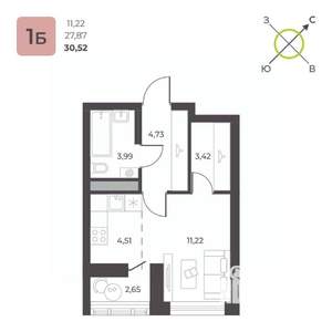 Студия квартира, строящийся дом, 31м2, 17/23 этаж