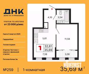 1-к квартира, вторичка, 36м2, 25/25 этаж