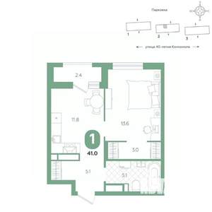 1-к квартира, вторичка, 41м2, 7/20 этаж