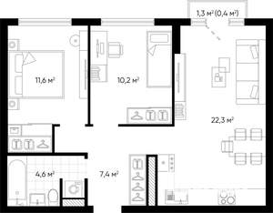 2-к квартира, вторичка, 57м2, 9/24 этаж