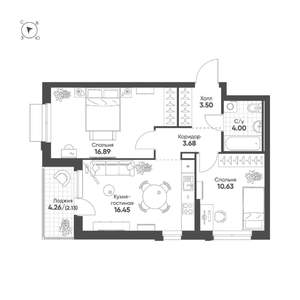2-к квартира, строящийся дом, 57м2, 4/25 этаж