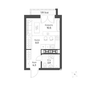 Студия квартира, строящийся дом, 25м2, 11/16 этаж