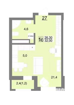 Студия квартира, строящийся дом, 32м2, 16/26 этаж