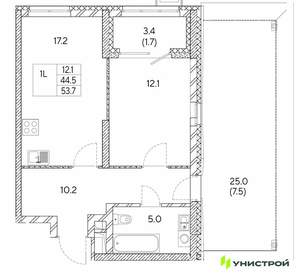 1-к квартира, вторичка, 54м2, 12/30 этаж