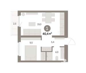1-к квартира, вторичка, 40м2, 4/9 этаж