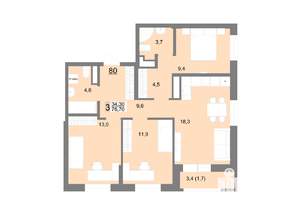 3-к квартира, вторичка, 77м2, 11/26 этаж