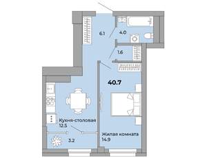 1-к квартира, сданный дом, 41м2, 18/21 этаж