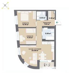 2-к квартира, вторичка, 72м2, 20/26 этаж