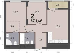 2-к квартира, вторичка, 57м2, 6/19 этаж