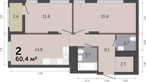 2-к квартира, вторичка, 60м2, 12/19 этаж