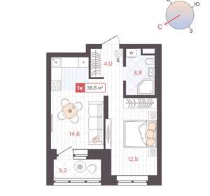 1-к квартира, вторичка, 37м2, 8/25 этаж