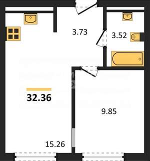 1-к квартира, вторичка, 32м2, 2/12 этаж